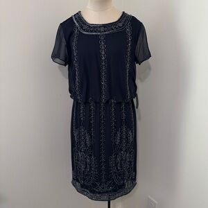 MARINA Midnight Blue Dress with Silver Detailing